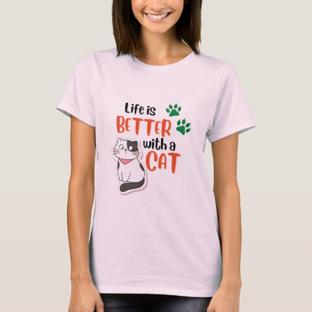 Camiseta A vida é melhor com um gato (Frente)