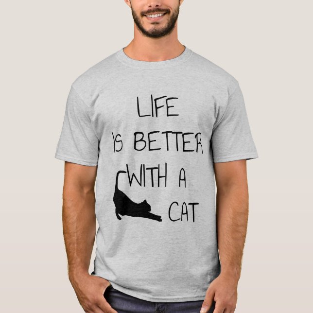 Camiseta A Vida É Melhor Com Um Gato - Amantes De Gato (Frente)