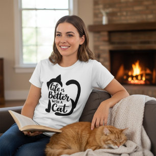 Camiseta A Vida é Melhor com um Gato Feminino