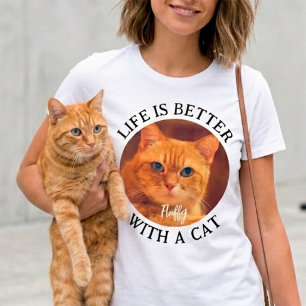 Camiseta A Vida é Melhor com um Kit de Foto de Gatinho Pers