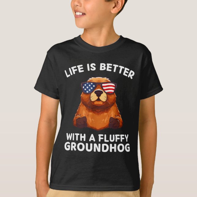 Camiseta A Vida É Melhor Com Um Marmota Fofa e Fofo (Frente)