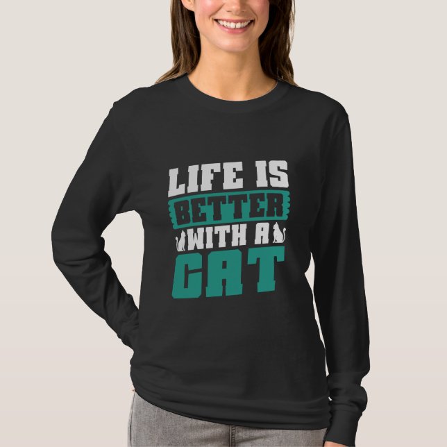 Camiseta A vida é melhor com um Pai de gato (Frente)