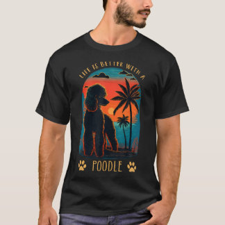 Camiseta A Vida É Melhor Com Um Poodle Sunset Beach Retro D