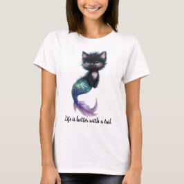 Camiseta A vida é melhor com uma cauda. Gato com Cauda de S