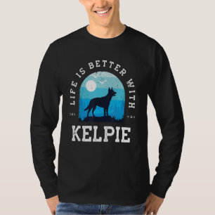 Camiseta A Vida é Melhor Kelpie Vintage Azul Cachorro Mãe P
