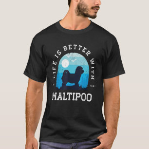 Camiseta A Vida é Melhor Maltipoo Azul Vintage Mãe Pai Cach