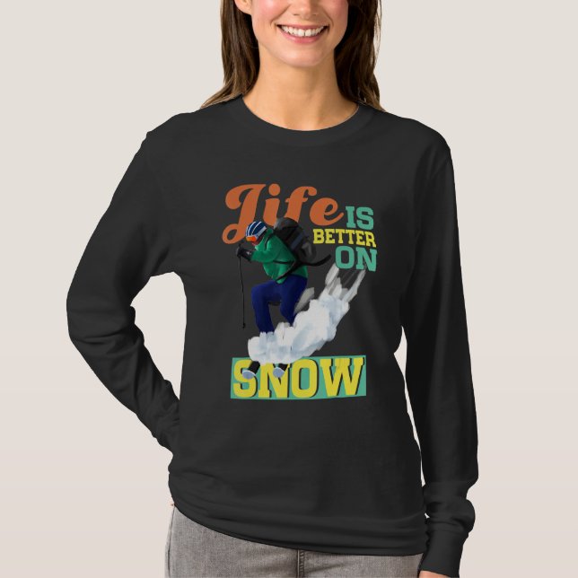 Camiseta A Vida É Melhor No Esqui Da Neve (Frente)