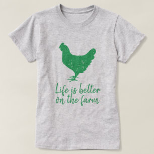 Camiseta A vida é melhor no logotipo de frango verde fazen