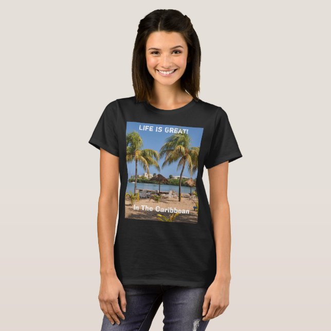 Camiseta A vida é o Excelente Caribe da praia das Ilhas Vir (Frente Completa)