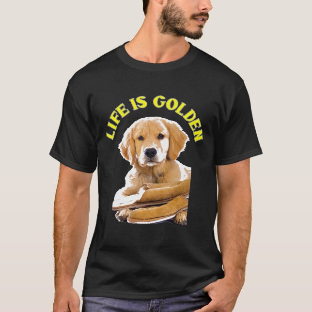 Camiseta A Vida É O Ouro Retriever Puppy Dog (Frente)