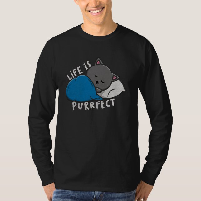 Camiseta A vida é perfeita - Dormir T-Shirt Gato (Frente)