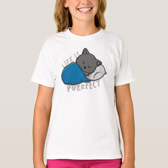 Camiseta A vida é perfeita - Dormir T-Shirt Gato (Frente)