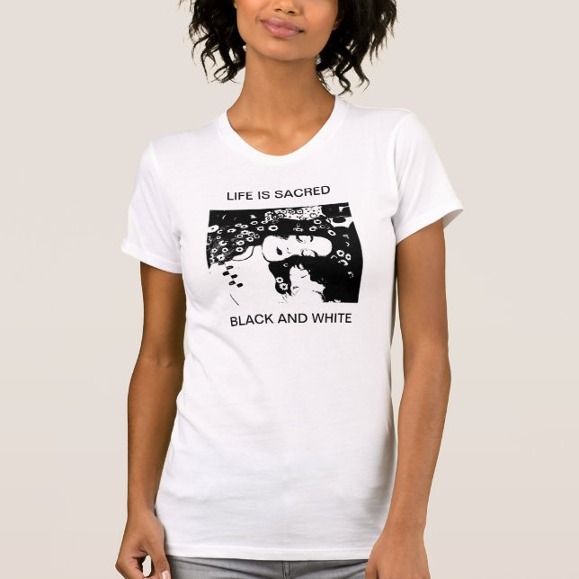 CAMISETA A VIDA É SAGRADA A PRETO E BRANCO (Frente)