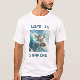 Camiseta A Vida É Surfar para amantes de surf e gatos