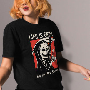 Camiseta A Vida É Um Grim Funny Grim Reaper Engraçado Sarcá
