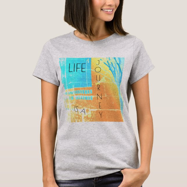 Camiseta "A vida é uma jornada" Dourado Design Amarelo Aqua (Frente)