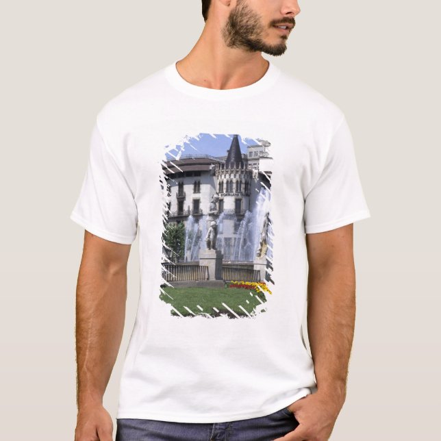 Camiseta A vida na Espanha da bela Plaza Cataluna com (Frente)