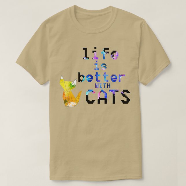 Camiseta A vida originami é melhor com gatos (Frente do Design)