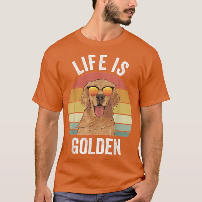 Camiseta A Vida Retro é Dourada Presentes de Retriever Dour (Frente)