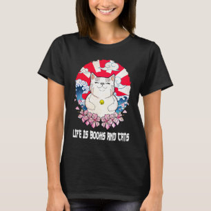 Camiseta A Vida São Livros e Gatos Livro Mãe de Gato Adora