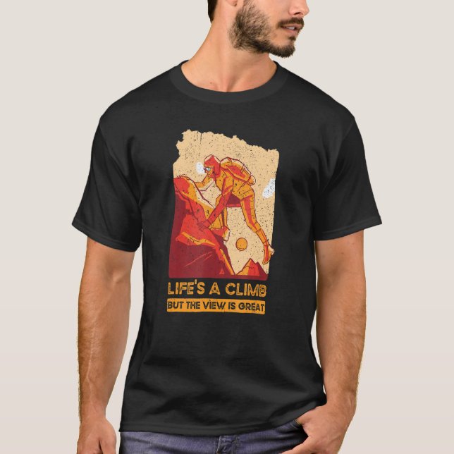 Camiseta A vida sobe, mas a visão é o Excelente Mountain Cl (Frente)