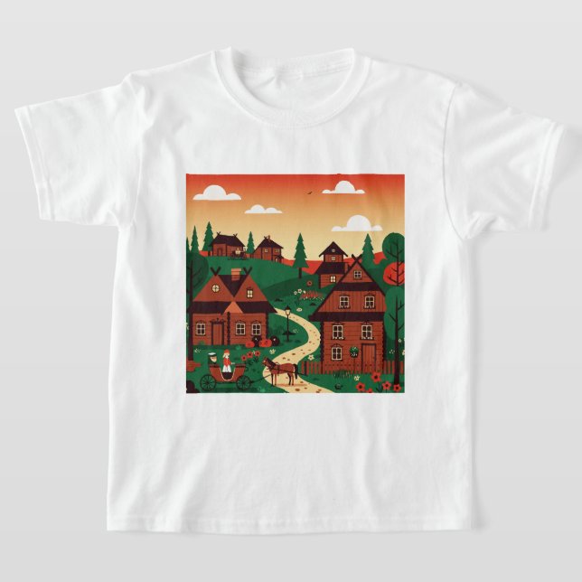 Camiseta A village drawn in an illustration style (Postura )