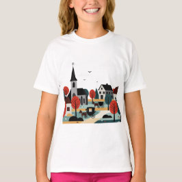 Camiseta A village drawn in an illustration style