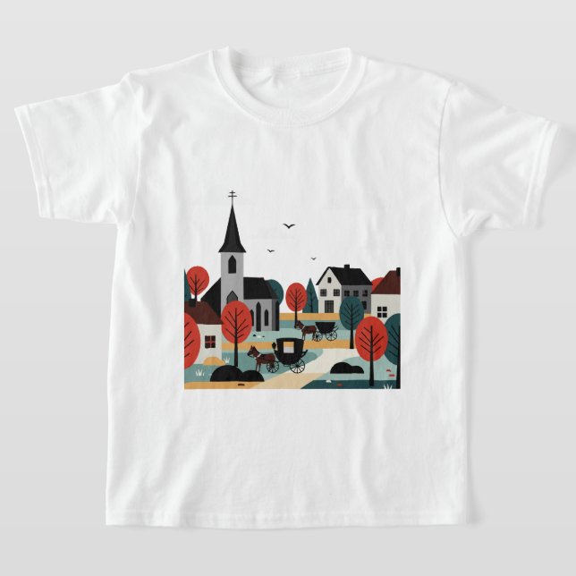 Camiseta A village drawn in an illustration style (Postura )