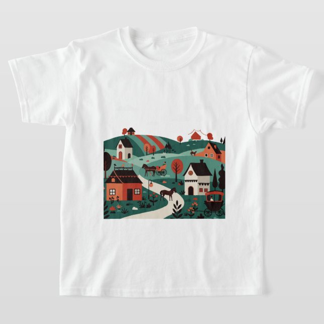 Camiseta A village drawn in an illustration style (Postura )