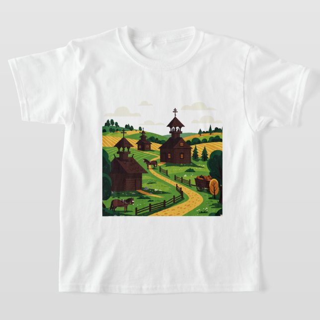 Camiseta A village drawn in an illustration style T-Shirt (Postura )