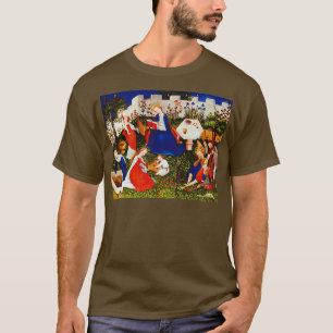 Camiseta A virgem Mary e Jesus com santos em um jardim
