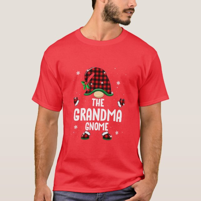 Camiseta A vovó Gnomo Red Xadrez Fam de Natal (Frente)