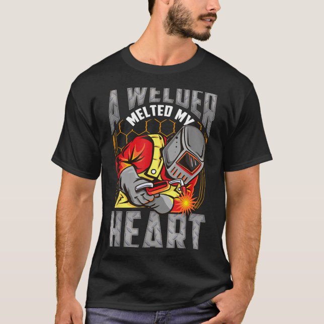 Camiseta A Welder Melted My Heart Valentine Wife Girlfriend (Frente)