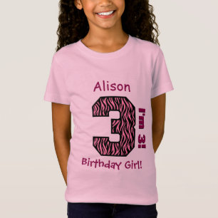 Camiseta A zebra do rosa da menina do aniversário de 3 ano