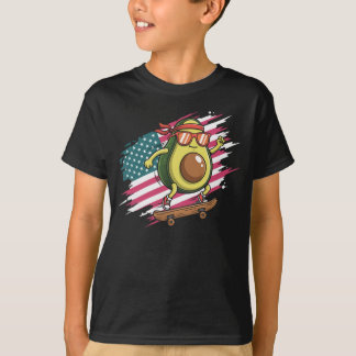 Camiseta Abacate de Skate Bandeira dos EUA Design Engraçado