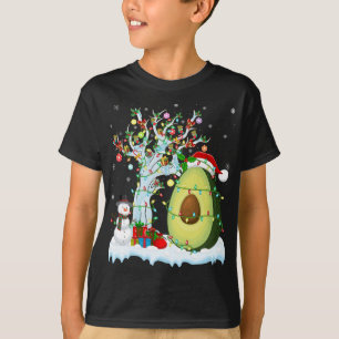 Camiseta Abacate Fruta Xmas Tree Lighting Santa Hat Avocado