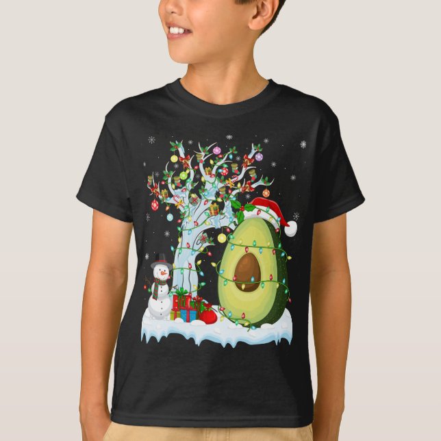 Camiseta Abacate Fruta Xmas Tree Lighting Santa Hat Avocado (Frente)