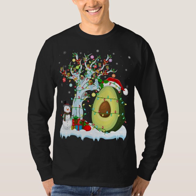 Camiseta Abacate Fruta Xmas Tree Lighting Santa Hat Avocado (Frente)