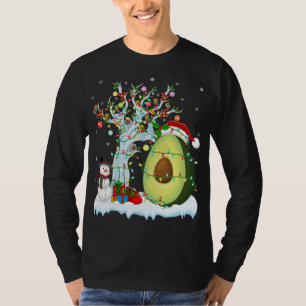 Camiseta Abacate Fruta Xmas Tree Lighting Santa Hat Avocado