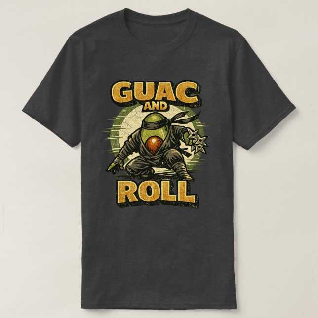 Camiseta Abacate Ninja – Herói GUAC AND ROLL  (Frente do Design)
