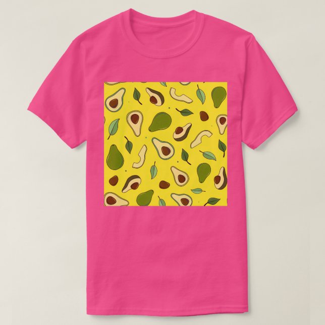 Camiseta Abacates estirados à mão e folhas em amarelo (Frente do Design)
