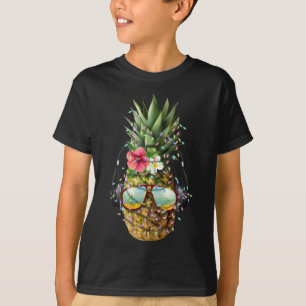 Camiseta Abacaxi Árvore de Natal Luzes Aloha Xmas Presentes