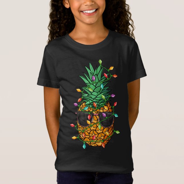 Camiseta Abacaxi Árvore de Natal Luzes de sol Engraçado X (Frente)