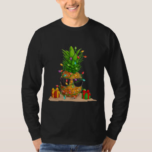 Camiseta Abacaxi Árvore de Natal Luzes Engraçadas Tropica