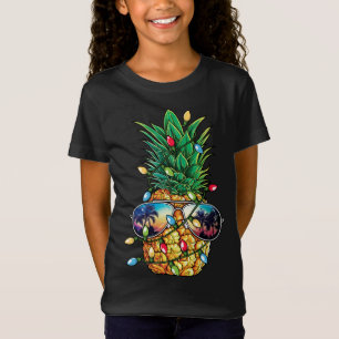 Camiseta Abacaxi Árvore de Natal Luzes Xmas Óculos de sol