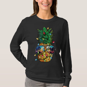 Camiseta Abacaxi Árvore de Natal Luzes Xmas Óculos de sol
