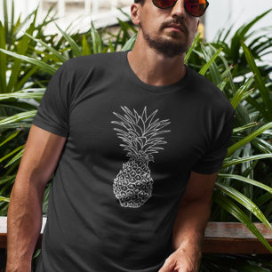 Camiseta Abacaxi Branco Contorno Preto Tropical