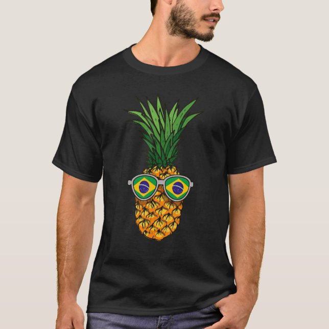 Camiseta Abacaxi Brasil Bandeira Óculos de sol Verão (Frente)
