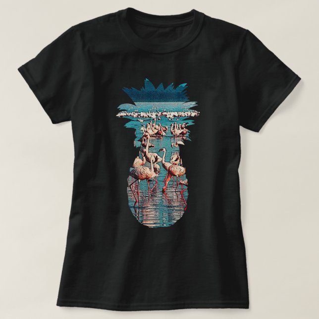 Camiseta Abacaxi E Flamingo Design Vintage Beach Summer (Frente do Design)