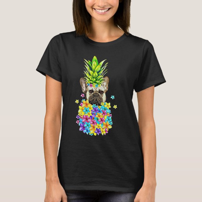 Camiseta Abacaxi e flores de abacaxi francês, de raça branc (Frente)